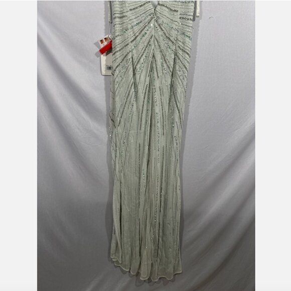 NWT $498 Mac Duggal [ 4 ]‎ Beaded Sleeveless Faux Wrap Gown in Mint #Q715 - Picture 14 of 14